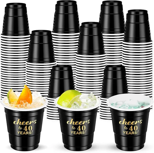 Vista 8 de 100 vasos desechables de plástico transparente para cumpleaños de 30 años de 30 años, de 2 onzas, para hombres y mujeres, para aniversario, fiesta