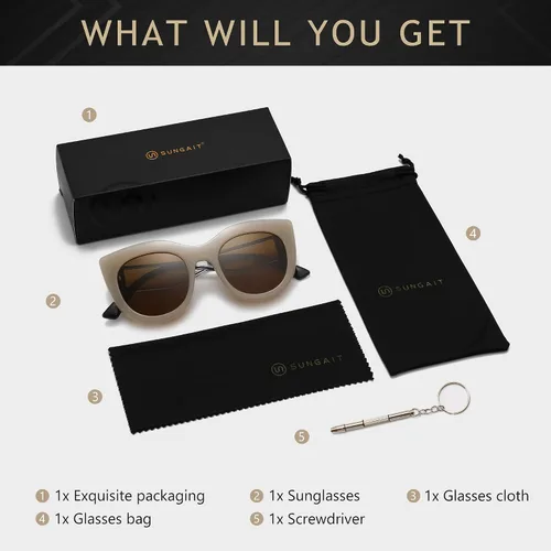 Vista 6 de SUNGAIT Gafas de sol polarizadas vintage de gran tamaño para mujer, gafas de sol de moda para mujer