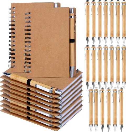 Vista 7 de Engrowtic Juego de 50 cuadernos con bolígrafo, regalos de agradecimiento a granel, cuadernos de bolsillo de papel kraft en espiral, diario forrado