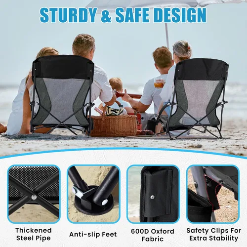 Vista 5 de Lamberia Silla de playa plegable para adultos, paquete de 2, sillas de playa bajas portátiles con capacidad de 300 libras, silla de camping ligera