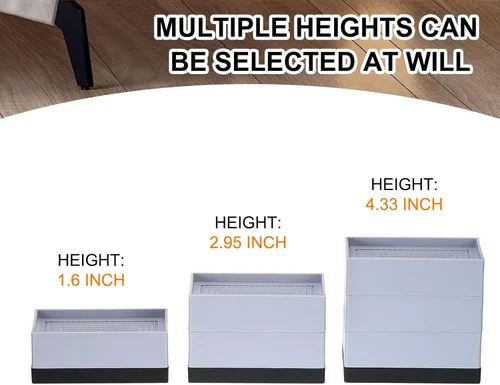 Vista 3 de uxcell Paquete de 4 elevadores rectangulares para cama, borde completo, resistentes y ajustables, de 1.6 pulgadas, para cama, sofá, mesa y sofá