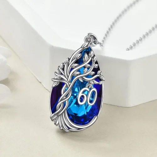Vista 2 de Collar de plata de ley con forma de lágrima de árbol de la vida, regalo de cumpleaños 40, 50, 60 para mujer