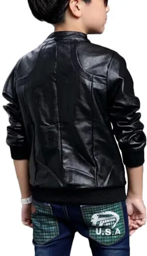Vista 2 de Elife Chaqueta de moto de primavera de cuero PU con cuello alto para niño
