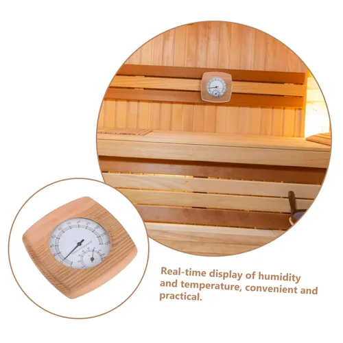 Vista 7 de Medidor de temperatura y humedad ambiente de sauna de pared Termómetro de sauna de madera higrómetro para entusiastas de la sauna