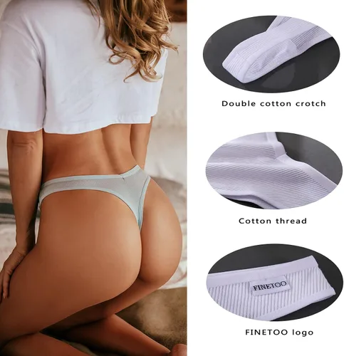 Vista 3 de FINETOO Paquete de 7 tangas para mujer, ropa interior de algodón transpirable de tiro bajo, bragas hipster sexy S-XL