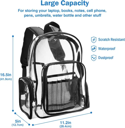 Vista 2 de ProCase Mochila transparente resistente, mochila transparente, grande, para escuela, trabajo, estadio, seguridad
