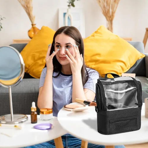 Vista 3 de Estuche para brochas de maquillaje, soporte para tazas, bolsa de cosméticos de viaje, almacenamiento para artistas, bolsa grande para brochas