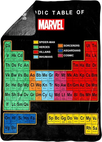 Vista 2 de Jay Franco Marvel Manta de Tabla Periódica - Mide 62 x 90 pulgadas - Ropa de Cama de Vellón Súper Suave Resistente a la Decoloración