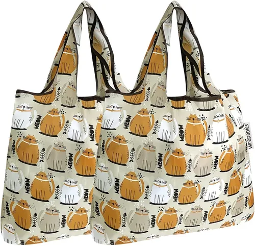 Vista 19 de allydrew Bolsa plegable de nailon para comestibles reutilizable (Set de 2), Ballenas Azules