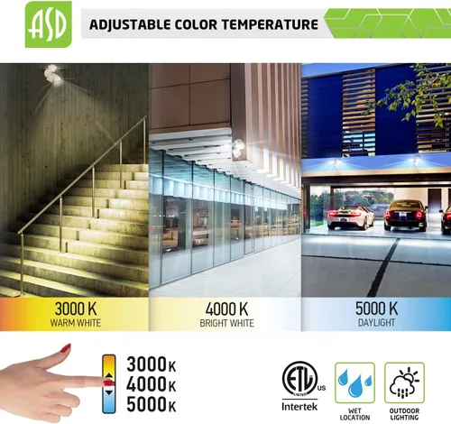 Vista 6 de ASD Luz LED de seguridad para exteriores de 25 W, 2500 lm, luz de inundación con sensor de movimiento, 3000 K/4000 K/5000 K, IP65 impermeable