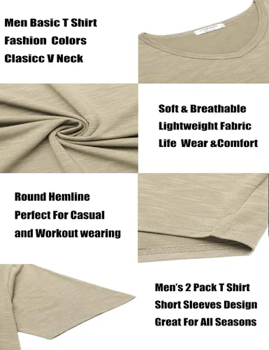 Vista 5 de COOFANDY Paquete de 2 camisetas de manga corta con cuello en V para hombre