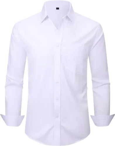 Vista 85 de corfty Camisa de vestir de manga larga para hombre, ajuste regular, elástica, sin arrugas, casual, con botones