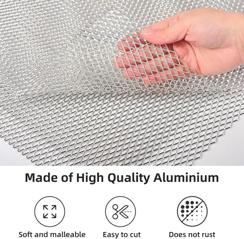 Vista 3 de Malla universal para parrilla de coche de 13 x 13 pulgadas, agujero Plateado