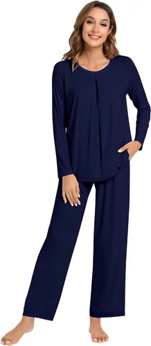 Vista 55 de NACHILA Women's Pajamas Set-Viscose Made from Bamboo, Long Sleeve Sleepwear Top with Pants Comfy Pajama Soft 2 Piece Pjs B-aqua Green