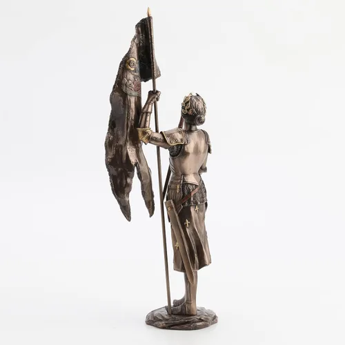 Vista 6 de Figura de Juana de Arco de 15 pulgadas con espada y bandera de color bronce