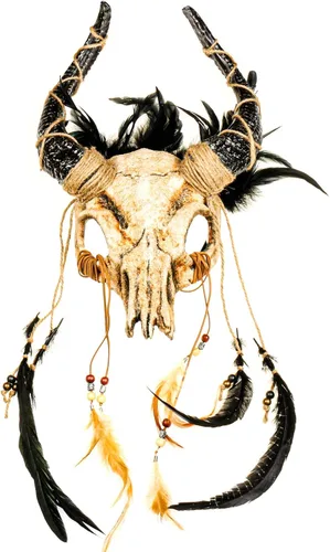Vista 5 de Cuernos de ciervo de cuernos de Wendigo, tocado de mascarada, cráneo, antílope, para adultos, disfraz de Halloween, máscara de terror A51 Oro