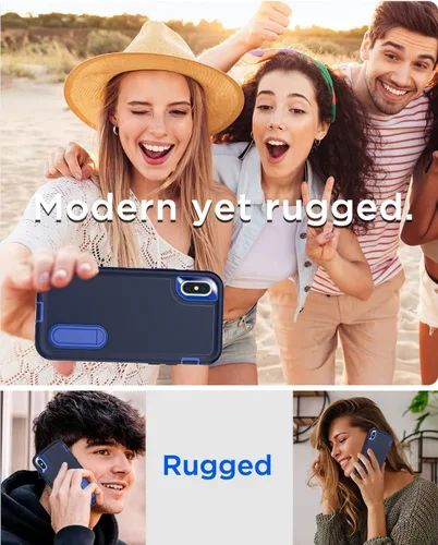 Vista 7 de AICase Funda para iPhone X/XS con soporte integrado con protector de pantalla de vidrio, protección contra caídas de alta resistencia, cuerpo