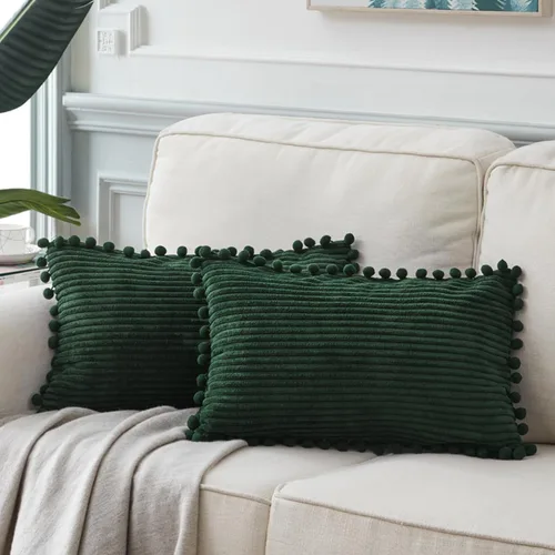 Vista 52 de Fancy Homi Juego de 2 fundas de almohada decorativas negras de 12 x 12 pulgadas con pompones para sofá y cama, decoración moderna de estilo bohemio