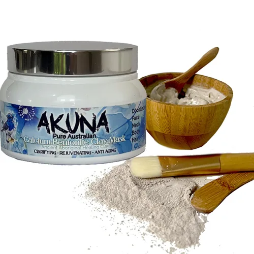 Vista 4 de AKUNA Arcilla curativa australiana antigua, polvo de arcilla de bentonita de calcio, cuidado facial esencial para desintoxicación, rejuvenecimiento