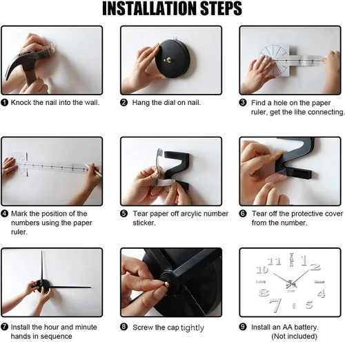 Vista 6 de Relojes de pared grandes 3D DIY para decoración de sala de estar, calcomanías de reloj de pared, sin marco, superficie de espejo, calcomanía