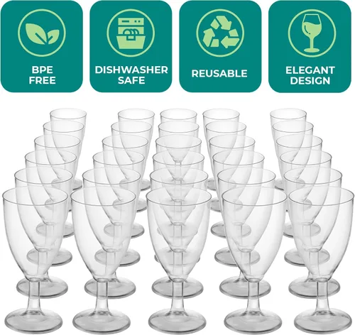 Vista 4 de JoyServe Copas de vino de plástico desechables, 7 onzas, copas de vino de plástico transparente sin BPA con tallo, vasos de fiesta reutilizables