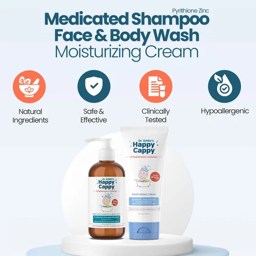 Vista 3 de Happy Cappy Paquete de champú medicado y gel de baño y crema hidratante – Champú para caspa de bebé, loción para eccema para niños, ayuda a la cuna