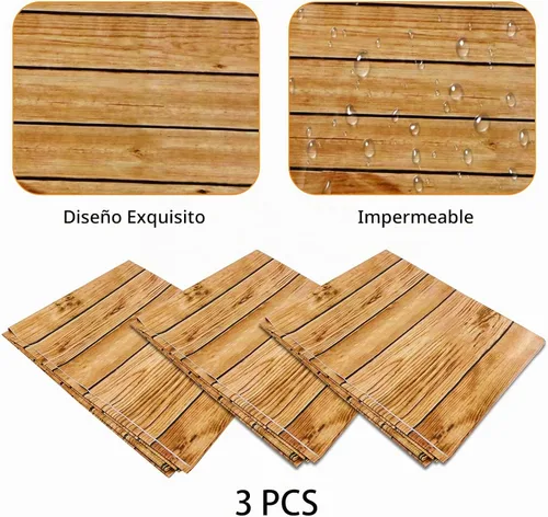 Vista 3 de PHOGARY Mantel rectangular con estampado de madera de grano de madera, 3 piezas, para decoración rústica, boda, baby shower, mantel rectangular