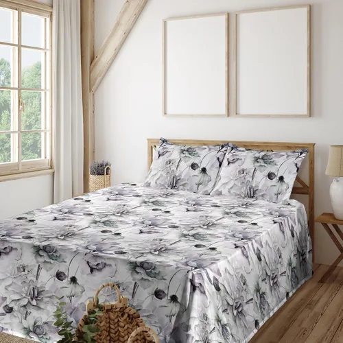 Vista 22 de Ambesonne Juego de sábanas vintage, diseño de curvas de inspiración victoriana, estampado de hojas y flores, sábana bajera y encimera con fundas