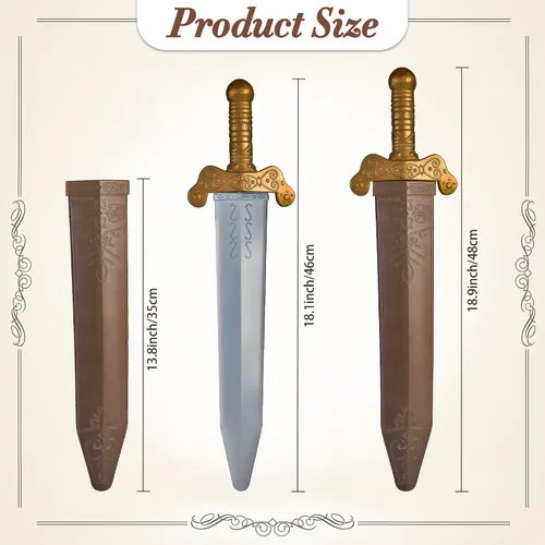 Vista 2 de 2PCS Plastic Roman Toy Sword with Sheath, Medieval Knight Sword Hollow Golden Warrior Sword for Men for Halloween