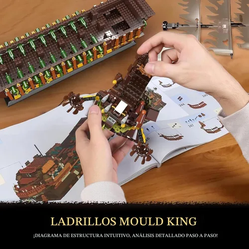 Vista 5 de Mould King Kits de Bloques de Construcción de Modelo de Barco Pirata Grande, Bloque de Construcción de Barco Pirata Holandés MOC para Construir