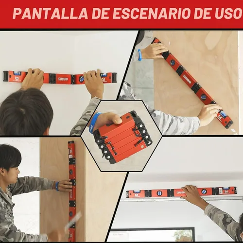 Vista 6 de Nivel plegable, herramienta de medición plegable de 5 secciones para varias esquinas, escaleras, medición precisa de múltiples ángulos, aleación