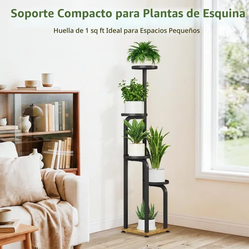 Vista 2 de LASZOLA - Estante alto para plantas, esquina interior de 5 niveles, color negro Negro mate