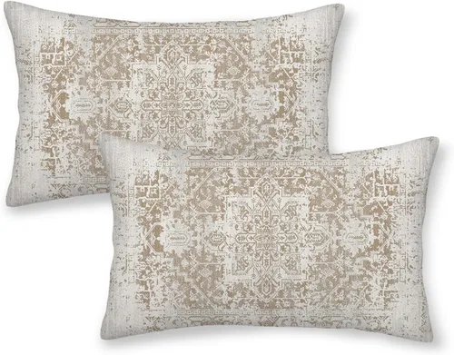 Vista 21 de BETGINY Fundas de almohada boho de 16x16 pulgadas, diseño étnico marrón beige, fundas de almohada decorativas para exteriores para sofá