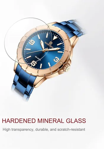Vista 6 de NAVIFORCE Reloj de acero inoxidable para mujer analógico de cuarzo impermeable deportivo de negocios casual con fecha de calendario