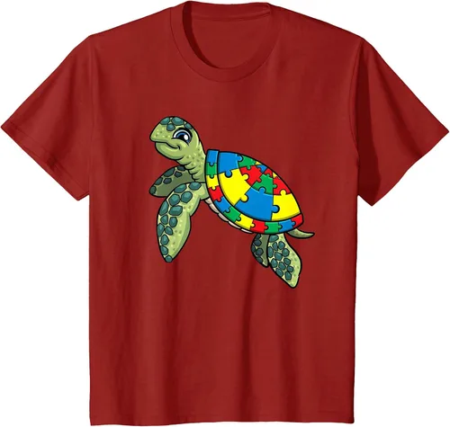 Vista 32 de Turtle Puzzle Pieces for Autism Awareness Kids Women Teacher T-Shirt Asphalt Grey