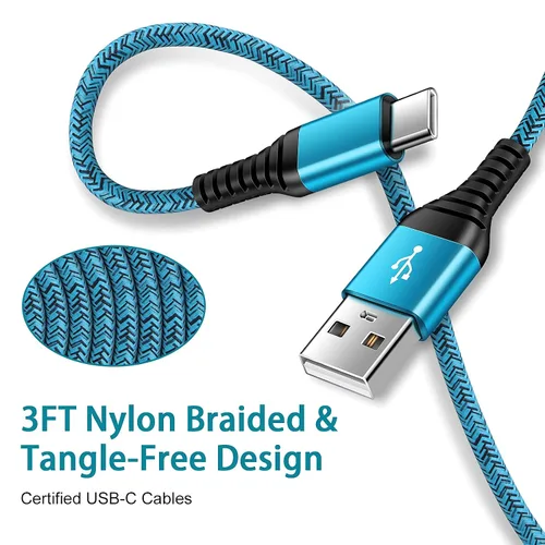 Vista 2 de Cable de carga tipo C, paquete de 3 cables de carga rápida de 3 pies para Samsung Galaxy A17 A16 A36 S25 Ultra S23 S21 A12 A50 Z Flip 7 FE 7 6 5 4 3