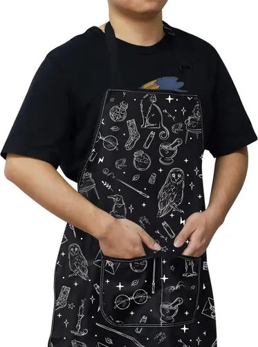 Vista 5 de WZMPA Delantal de cocina de mago mágico con bolsillos, regalo de bruja espeluznante, delantal ajustable gótico mágico para cocinar, hornear a