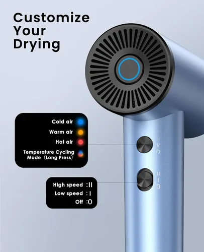 Vista 6 de OSOU Secador de pelo iónico, secadora de alta velocidad, motor sin escobillas de 150,000 RPM, 500 millones de iones negativos, ultraligero