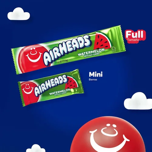 Vista 3 de Airheads Dulces, sabores de frutas surtidos, caja de cine, barras de tamaño completo envueltas individualmente, sin fusión, 6 barras por caja, 12
