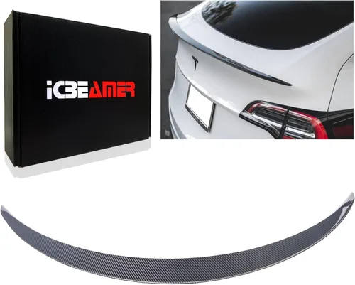 Vista 6 de ICBEAMER Alerón de maletero de fibra de carbono real, acabado brillante con ajuste resistente a la intemperie Tesla [modelo 3] estilo de fábrica
