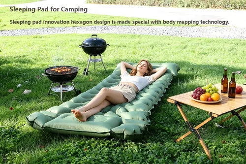 Vista 2 de Air Mattress for Camping Mattress with Pillow Built-in Foot Pump Airpad Green
