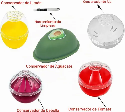Vista 5 de Soporte de almacenamiento de cebolla, ajo, limón, aguacate, para refrigerador, sin BPA, tomate, vegetal, en forma de alimentos, contenedor
