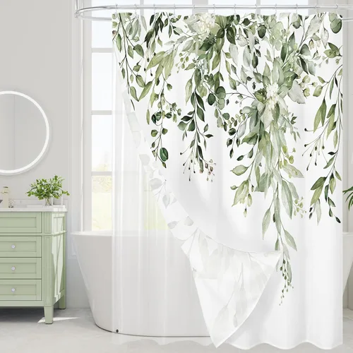 Vista 20 de Gibelle - Cortina de ducha para ducha pequeña 36 x 72, cortina de ducha estrecha con flores blancas y negras, juego de cortina de ducha de tela