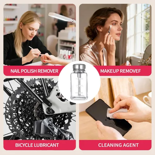 Vista 7 de 2 piezas de botella dispensadora de bombeo transparente de 6 oz / 180 ml con tapa de metal abatible, botella dispensadora de removedor de esmalte