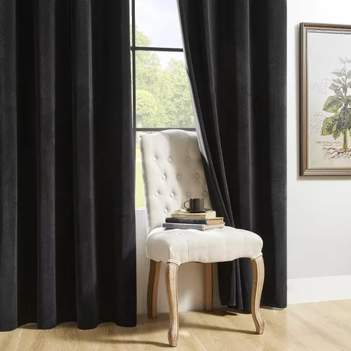Vista 7 de Joydeco Cortinas de terciopelo negro de 63 pulgadas de largo, 2 paneles, cortinas opacas de lujo con bolsillo para barra, cortinas de ventana