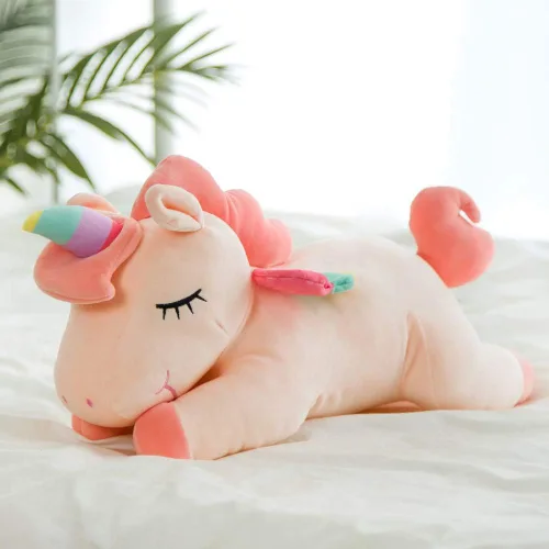 Vista 2 de Animales de peluche de unicornio, almohada suave de unicornio para abrazar, regalo para niños (rosa, 12 pulgadas)