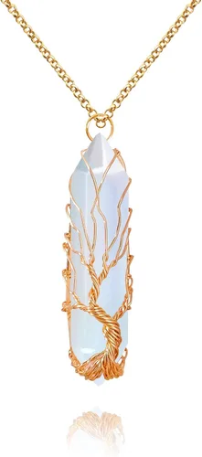 Vista 13 de VIBILIA - Collar con dije sanador para mujeres y hombres, piedra natural hexagonal en punta envuelta con alambre en forma del árbol de la vida