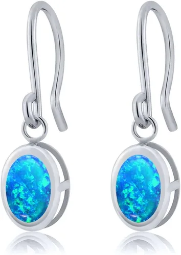 Vista 78 de Gem Stone King Aretes colgantes de plata de ley 925 de 0.276 x 0.197 in con piedra natal ovalada de alambre francés para mujer