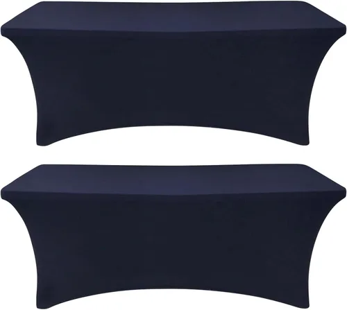 Vista 22 de Paquete de 2 fundas de mesa ajustadas rectangulares de spandex de 6 pies, color beige, mantel de tela elástica sin arrugas para fiestas, ferias