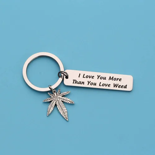 Vista 5 de FOTAP 420 regalo de joyería de marihuana con texto en inglés "I Love You More Than You Love", llavero de marihuana para novio (marihuana s), acero